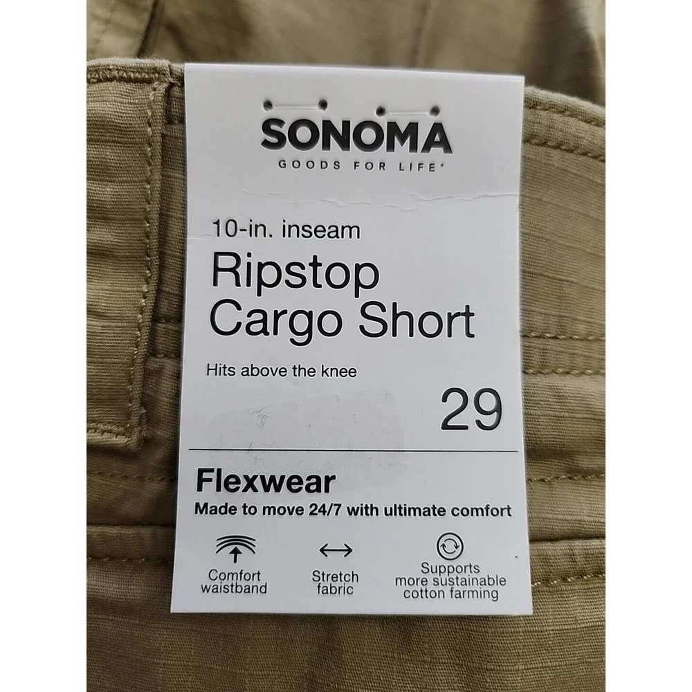 Sonoma Flexwear Ripstop Cargo Shorts Mens 29 Brown Cotton Stretch NEW